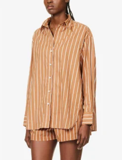 Faithfull The Brand Daija Striped Split-sides Cotton Shirt 7 Faithfull The Brand Daija Striped Split-sides Cotton Shirt -Reiss Shop R04135574 ADIASTRIPEPRTHAZELNUT ALT02