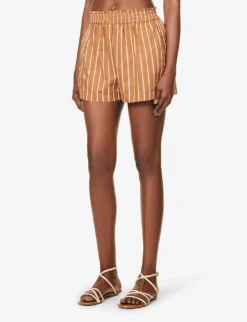 Faithfull The Brand Elva Striped High-rise Cotton-poplin Shorts -Reiss Shop R04135575 ADIASTRIPEPRTHAZELNUT ALT02