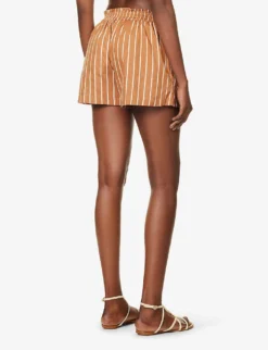 Faithfull The Brand Elva Striped High-rise Cotton-poplin Shorts -Reiss Shop R04135575 ADIASTRIPEPRTHAZELNUT ALT03