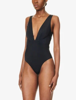Zimmermann Raie Plunge-neck Ruched Swimsuit -Reiss Shop R04136568 NOIR ALT02