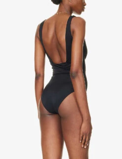Zimmermann Raie Plunge-neck Ruched Swimsuit -Reiss Shop R04136568 NOIR ALT03