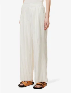 Paige Kennie Stripe-pattern Linen-blend Trousers -Reiss Shop R04136642 AFTERGLOWGOLD ALT02