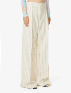 Jean Paul Gaultier Flower Striped-pattern Wide-leg Mid-rise Wool-blend Trousers -Reiss Shop R04137678 ECRUBRIQUE ALT02