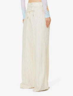 Jean Paul Gaultier Flower Striped-pattern Wide-leg Mid-rise Wool-blend Trousers -Reiss Shop R04137678 ECRUBRIQUE ALT03