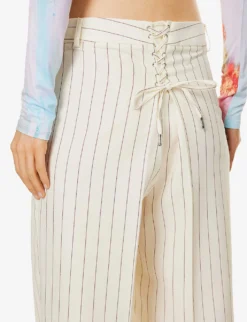 Jean Paul Gaultier Flower Striped-pattern Wide-leg Mid-rise Wool-blend Trousers -Reiss Shop R04137678 ECRUBRIQUE ALT04
