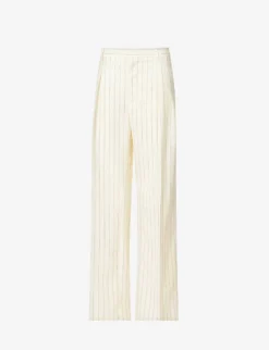 Jean Paul Gaultier Flower Striped-pattern Wide-leg Mid-rise Wool-blend Trousers
