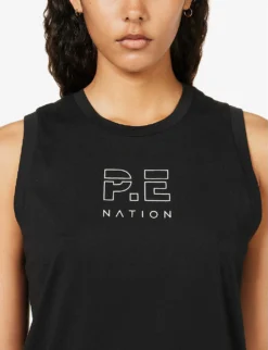 P.E NATION Shuffle Brand-print Organic-cotton Tank Top 9 P.E NATION Shuffle Brand-print Organic-cotton Tank Top -Reiss Shop R04137946 BLACK ALT04