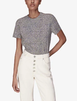 Whistles Dashed Leopard-print Organic-cotton T-shirt -Reiss Shop R04140103 ALT02