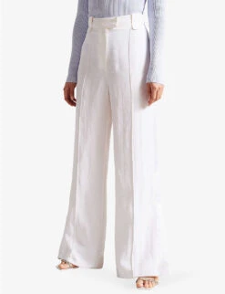 Ted Baker Astaat Wide-leg High-rise Recycled Viscose Linen-blend Trousers -Reiss Shop R04141712 CREAM ALT02