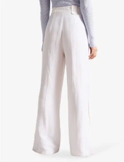 Ted Baker Astaat Wide-leg High-rise Recycled Viscose Linen-blend Trousers -Reiss Shop R04141712 CREAM ALT03