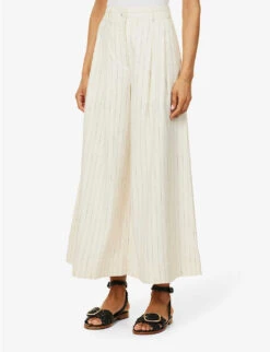 ME AND EM Pinstripe Mid-rise Wide-leg Woven Trousers -Reiss Shop R04141800 CREAMBLACK ALT02