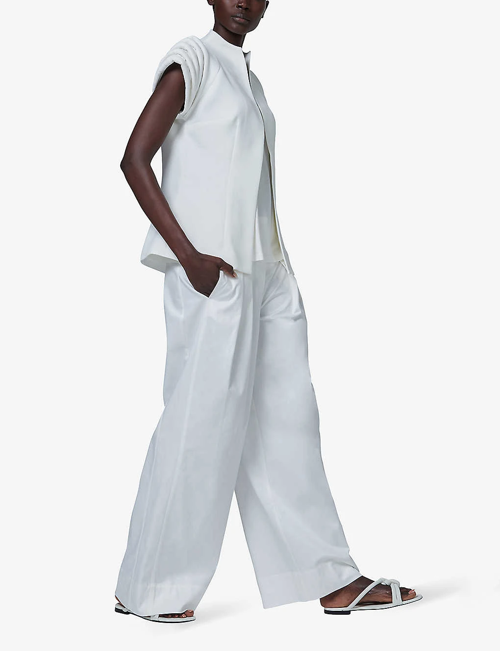 Pleated Wide-leg Cotton-blend Trousers 2 Pleated Wide-leg Cotton-blend Trousers - Image 2