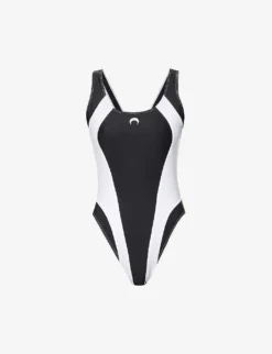 Marine Serre Logo-embossed Panelled Swimsuit