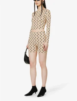 Marine Serre Moon-print Slim-fit Stretch-recycled Polyamide Shorts -Reiss Shop R04142135 BLACKONTAN ALT01