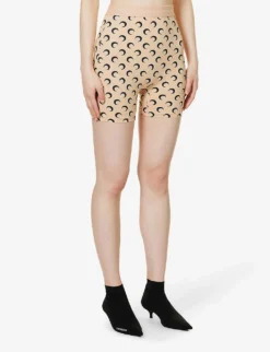 Marine Serre Moon-print Slim-fit Stretch-recycled Polyamide Shorts -Reiss Shop R04142135 BLACKONTAN ALT02