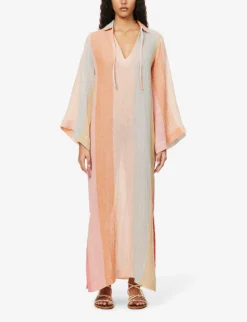 Striped Split-hem Linen-blend Cover-up -Reiss Shop R04145018 SUNSETAWNINGSTRIPE ALT02