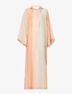 Striped Split-hem Linen-blend Cover-up