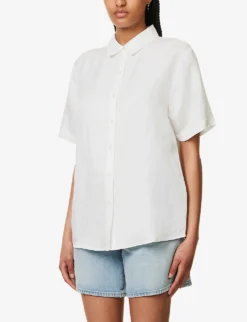 ANINE BING Bruni Curved-hem Linen-blend Shirt -Reiss Shop R04146341 WHITE ALT02