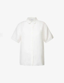 ANINE BING Bruni Curved-hem Linen-blend Shirt