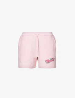 Car-appliquéd Mid-rise Cotton Shorts