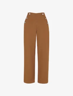Whistles Emily Button-embellished Straight-leg High-rise Cotton Trousers
