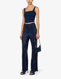 GOOD AMERICAN Always Fits Pleated Wide-leg High-rise Woven Trousers -Reiss Shop R04147929 BLUERINSE ALT02