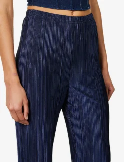 GOOD AMERICAN Always Fits Pleated Wide-leg High-rise Woven Trousers -Reiss Shop R04147929 BLUERINSE ALT05