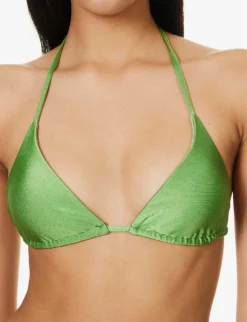 Palm Shimmer Halterneck Bikini Top -Reiss Shop R04148254 GREEN ALT03