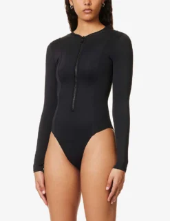 GOOD AMERICAN Compression Long-sleeved Stretch-woven Bodysuit -Reiss Shop R04148929 BLACK001 ALT02