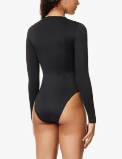 GOOD AMERICAN Compression Long-sleeved Stretch-woven Bodysuit -Reiss Shop R04148929 BLACK001 ALT03