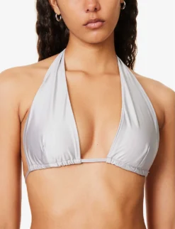 GOOD AMERICAN Ruched Halterneck Bikini Top -Reiss Shop R04148943 SILVERMIRROR ALT04
