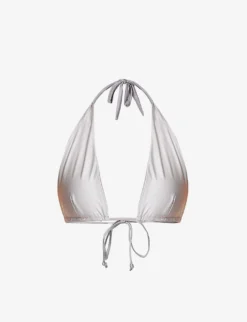 GOOD AMERICAN Ruched Halterneck Bikini Top