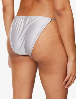 GOOD AMERICAN Ruched Mid-rise Bikini Bottoms -Reiss Shop R04148944 SILVER001 ALT03