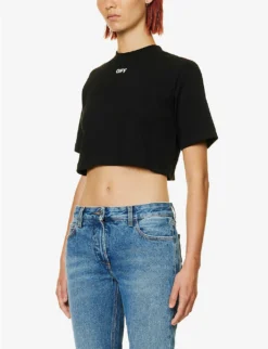 Logo-embroidered Cropped Stretch-cotton T-shirt 7 Logo-embroidered Cropped Stretch-cotton T-shirt -Reiss Shop R04149012 BLACKWHIT ALT02