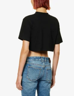 Logo-embroidered Cropped Stretch-cotton T-shirt 8 Logo-embroidered Cropped Stretch-cotton T-shirt -Reiss Shop R04149012 BLACKWHIT ALT03