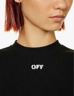 Logo-embroidered Cropped Stretch-cotton T-shirt 9 Logo-embroidered Cropped Stretch-cotton T-shirt -Reiss Shop R04149012 BLACKWHIT ALT04