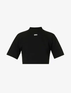 Logo-embroidered Cropped Stretch-cotton T-shirt