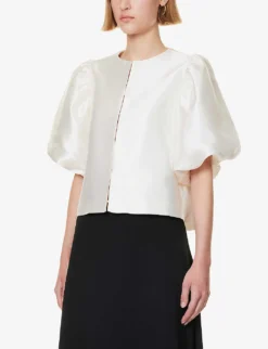 By Malina Cleo Round-neck Puff-shoulder Woven Blouse -Reiss Shop R04149443 IVORY ALT02