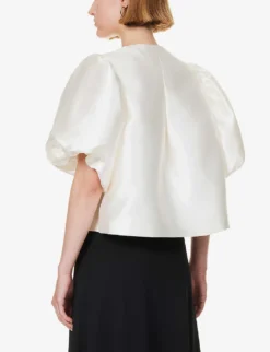 By Malina Cleo Round-neck Puff-shoulder Woven Blouse -Reiss Shop R04149443 IVORY ALT03