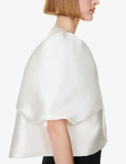 By Malina Cleo Round-neck Puff-shoulder Woven Blouse -Reiss Shop R04149443 IVORY ALT04