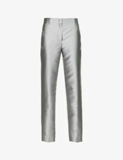 Alberta Ferretti Mikado Pressed-crease Straight-leg Silk-blend Trousers