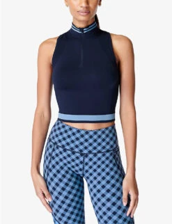 Sweaty Betty Athlete Seamless Half-zip Stretch-jersey Tank Top -Reiss Shop R04150420 NAVYBLUE ALT02