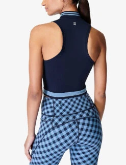 Sweaty Betty Athlete Seamless Half-zip Stretch-jersey Tank Top -Reiss Shop R04150420 NAVYBLUE ALT03