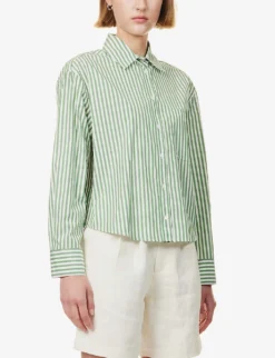 Weekend Max Mara Perak Striped Cotton Shirt -Reiss Shop R04151181 GREEN ALT02