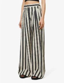 ME AND EM Stripe-pattern Wide-leg Woven Trousers -Reiss Shop R04151507 BEIGEBLACK ALT02