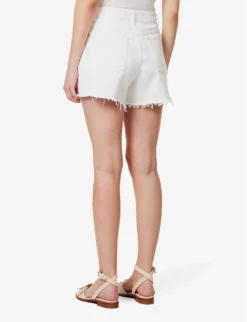 ME AND EM Frayed High-rise Organic-denim Shorts -Reiss Shop R04151521 WHITE ALT03