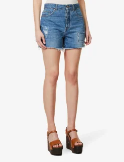 ME AND EM High-rise Distressed-panel Denim Shorts -Reiss Shop R04151522 BLUE ALT02