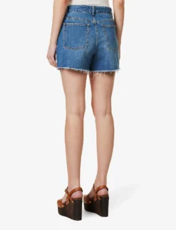ME AND EM High-rise Distressed-panel Denim Shorts -Reiss Shop R04151522 BLUE ALT03
