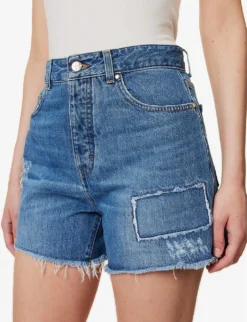ME AND EM High-rise Distressed-panel Denim Shorts -Reiss Shop R04151522 BLUE ALT04
