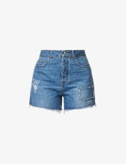 ME AND EM High-rise Distressed-panel Denim Shorts